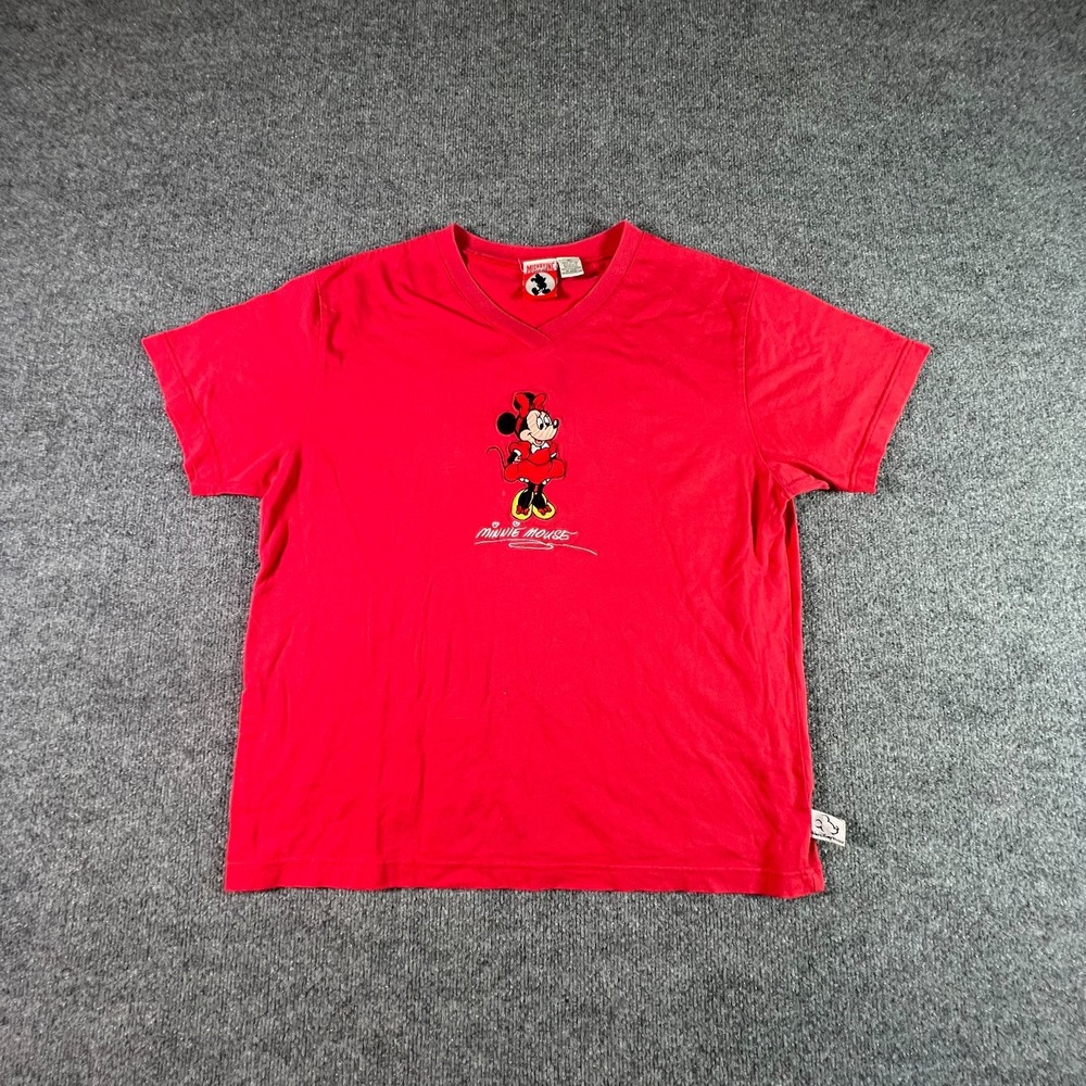 Vintage Mickey Inc T-Shirt Womens XL Red Cotton V-Neck Minnie Mouse Disney World